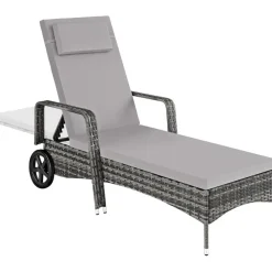 tectake Wicker ligbed met wielen, Grijs/lichtgrijs