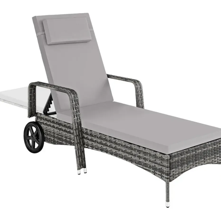 tectake Wicker ligbed met wielen, Grijs/lichtgrijs