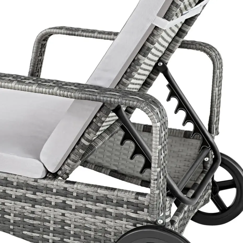 tectake Wicker ligbed met wielen, Grijs/lichtgrijs