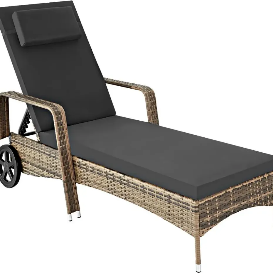 tectake Wicker ligbed met wielen, Natuur/donkergrijs