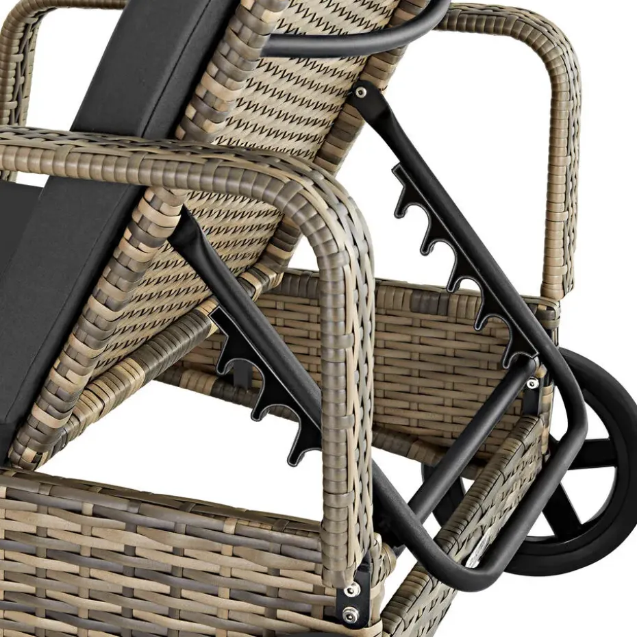 tectake Wicker ligbed met wielen, Natuur/donkergrijs