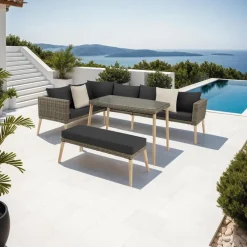 tectake Wicker lounge Pula met aluminium frame, Natuur