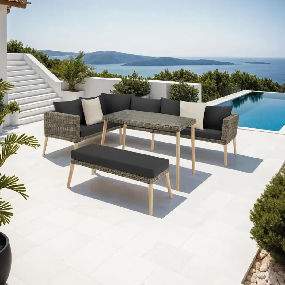 tectake Wicker lounge Pula met aluminium frame, Natuur