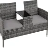tectake Wicker tuinbank met tafel, Grijs/lichtgrijs