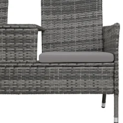 tectake Wicker tuinbank met tafel, Grijs/lichtgrijs