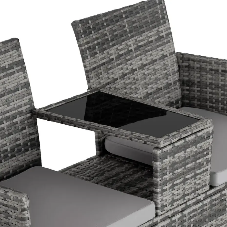 tectake Wicker tuinbank met tafel, Grijs/lichtgrijs