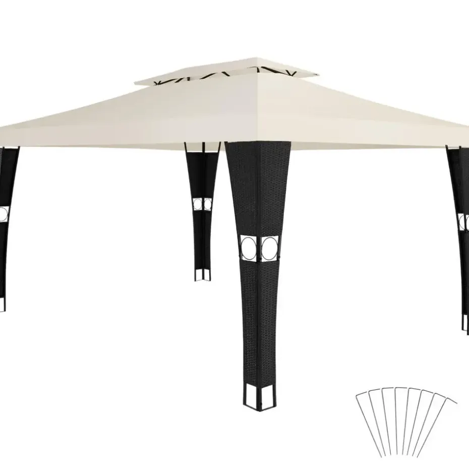 tectake Wicker tuinpaviljoen Mona 3x4m, Zwart/crème