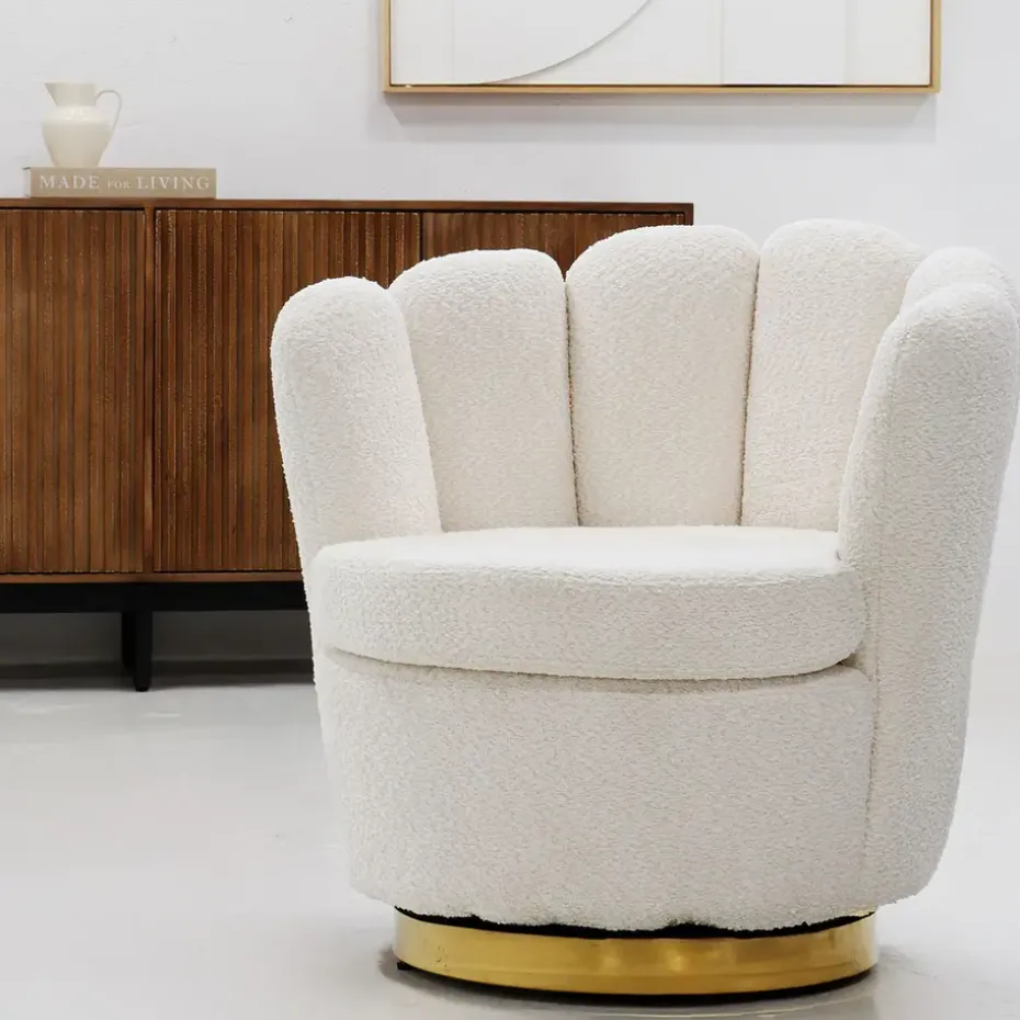 Teddy Fauteuil Wit - Met Gouden Onderstel - Fauteuil Quinty