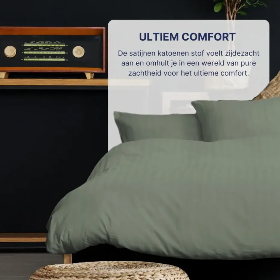 Ten Cate 100% Katoensatijnen Tweepersoons Dekbedovertrek - 200x200/220 - Groen