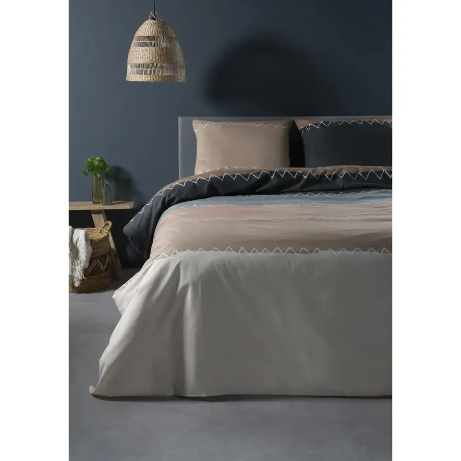 Ten Cate Katoenen Dekbedovertrek - 140x200/220 - Zig Zag Taupe
