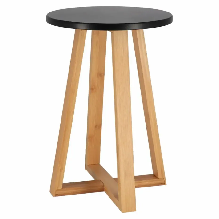 Tendance Bijzet krukje - zwart - bamboe hout - D30 x H43 cm