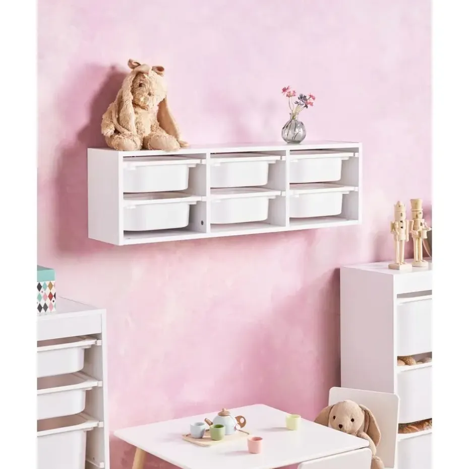 TOBIN - Wandplank met 6 dozen - Wit - Vezelplaat
