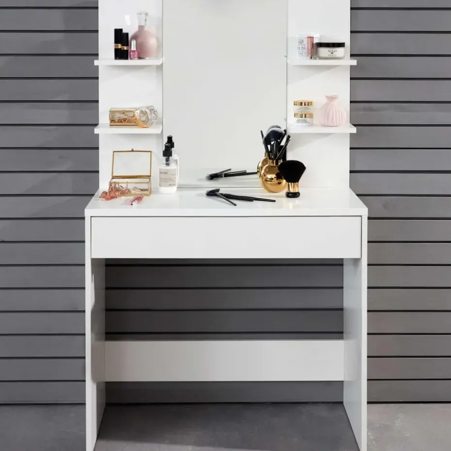 Trendteam Make-uptafel Basix - 85 x 40 x 141 cm - 100% Melaminegecoat - Wit