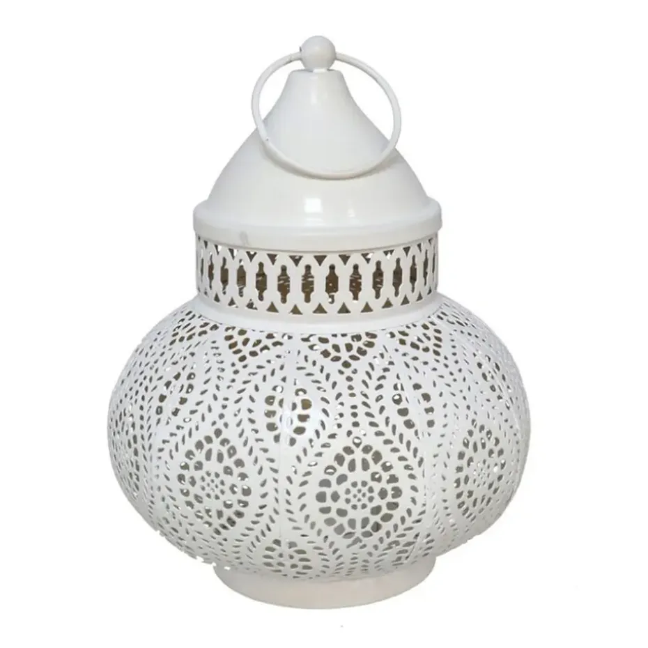 Tuin lantaarn - Marokkaanse sfeer - wit/goud - D15 x H19 cm - metaal