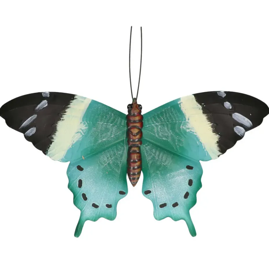 Tuindecoratie muurvlinder - zwart / blauw - metaal - 44 cm