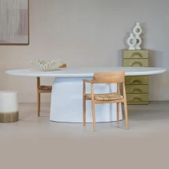 Tuintafel Ovaal - Wit Betonlook - 200x110x74cm - Myrna