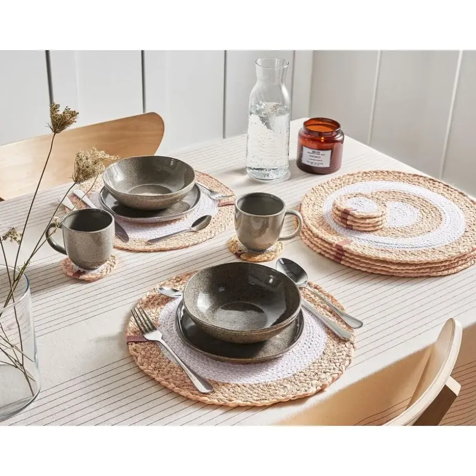 TUMERIC - Set van 12 placemats en onderzetters - Natuurlijk - Jute
