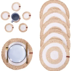 TUMERIC - Set van 12 placemats en onderzetters - Natuurlijk - Jute