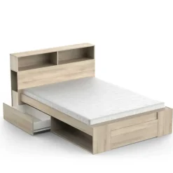 Tweepersoonsbed Maksim - 140x190/200cm - met opbergruimte - eikdecor