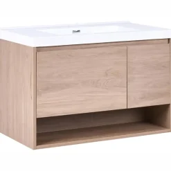 UMAYO - Wandgemonteerd meubel met wasbak - Lichtbruin - MDF