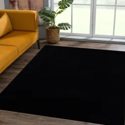 Uni Effen Laagpolig Vloerkleed Modern Zwart - 240x340 CM
