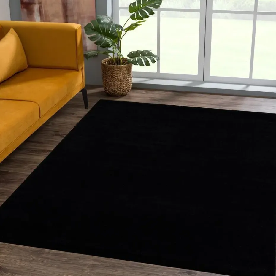 Uni Effen Laagpolig Vloerkleed Modern Zwart - 200x290 CM
