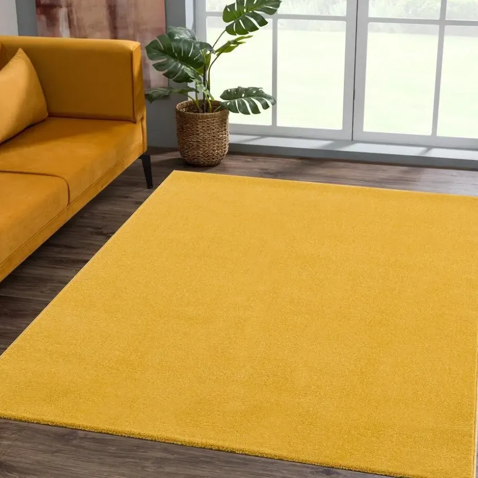 Uni Effen Laagpolig Vloerkleed Modern Geel - 140x200 CM