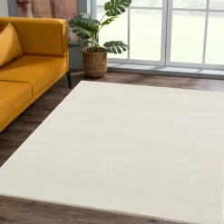 Uni Effen Laagpolig Vloerkleed Modern Creme - 250x250 CM Vierkant