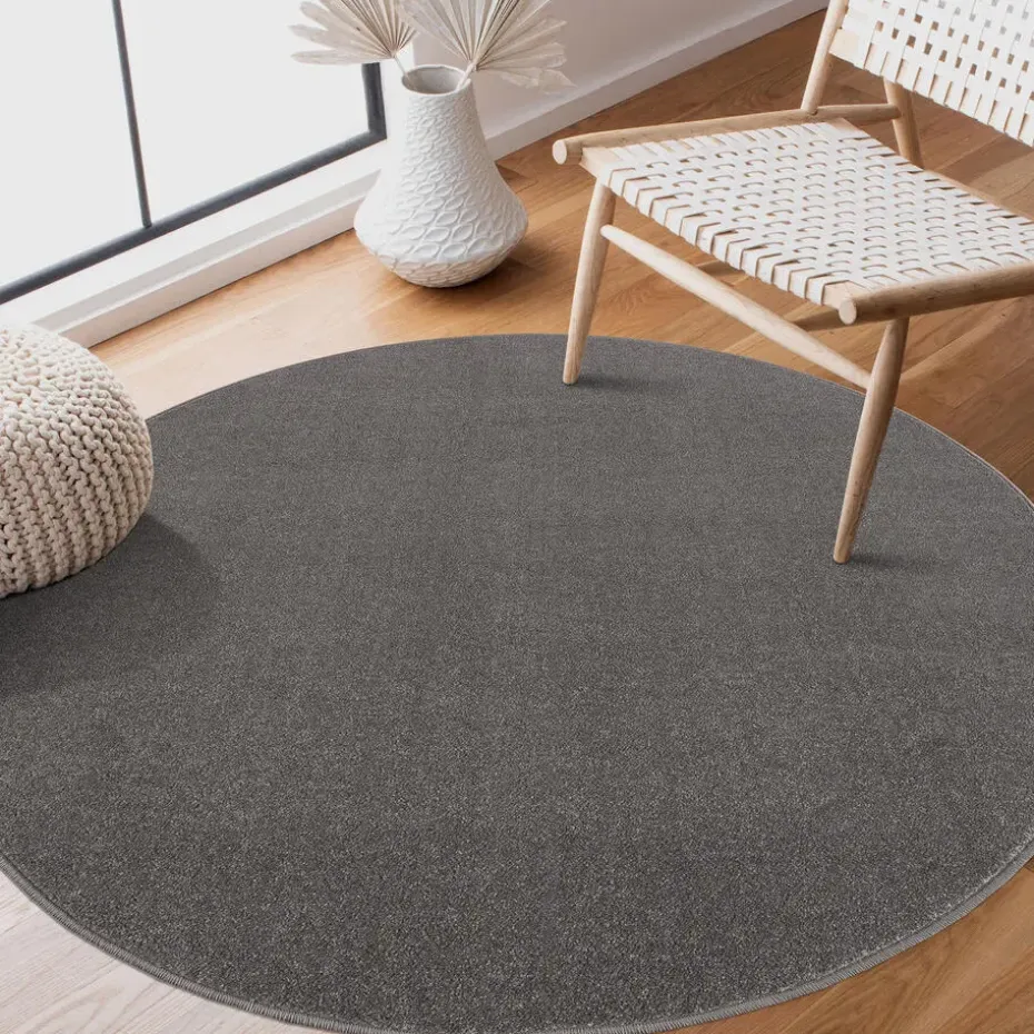Uni Rond Effen Laagpolig Vloerkleed Modern Grijs - 300 CM ROND