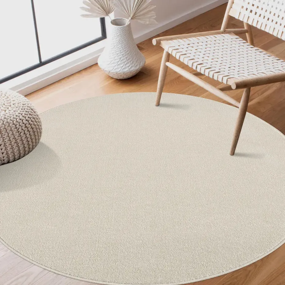 Uni Rond Effen Laagpolig Vloerkleed Modern Creme - 200 CM ROND