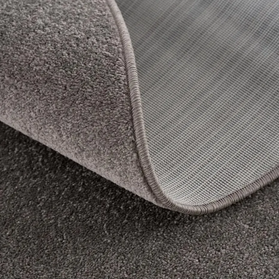 Uni Rond Effen Laagpolig Vloerkleed Modern Grijs - 120 CM ROND