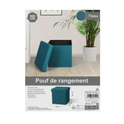 Urban Living poef/hocker/opbergbox - zeeblauw - mdf/stof - 38 x 38 cm
