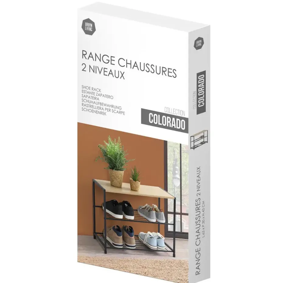 Urban Living Schoenenrek - metaal/hout 2-laags - 63 x 30 x 43 cm