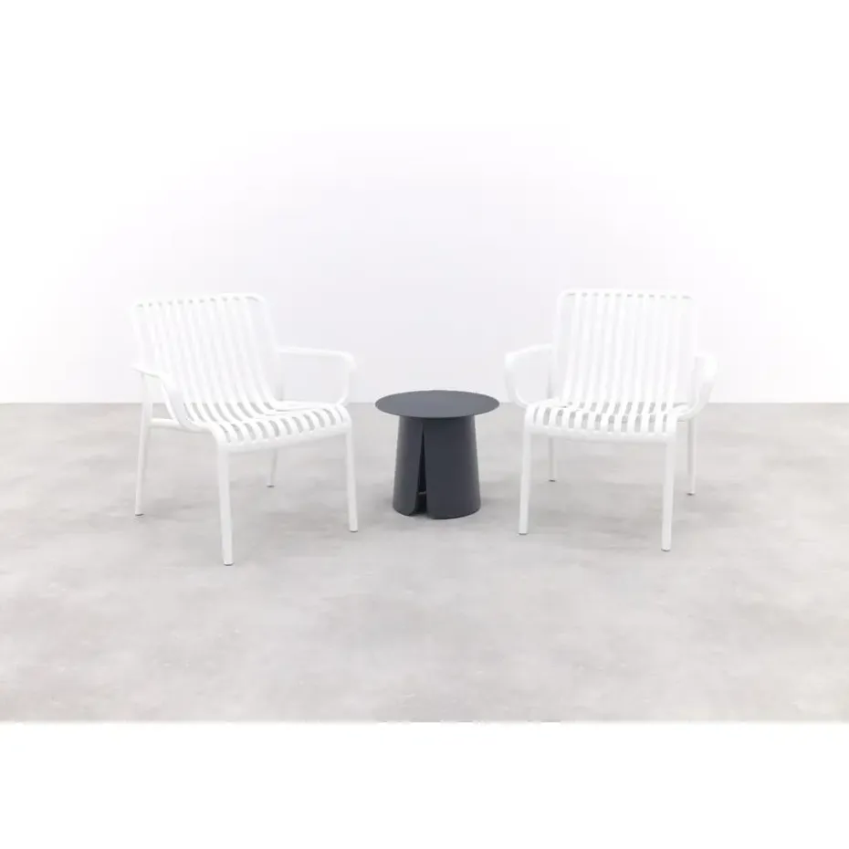 VDG Stripe/Velora loungestoelen set (3-delig) - Wit/Royal grey