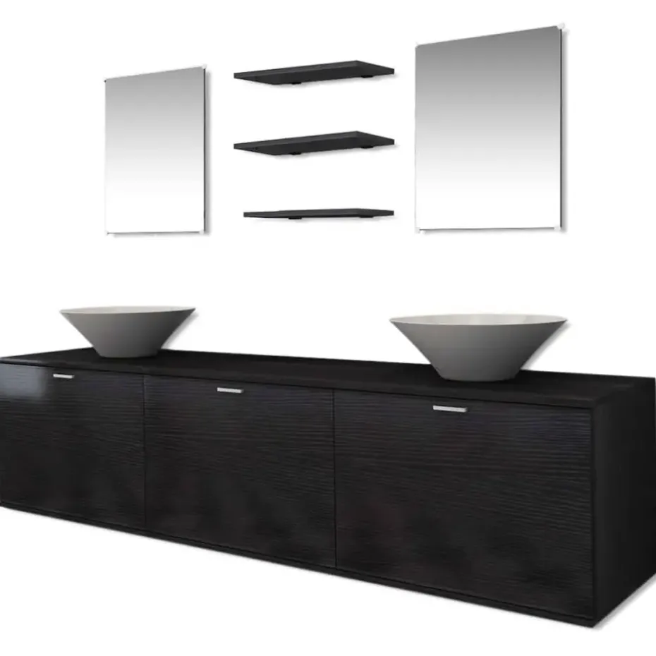 vidaXL - Badkamer Meubel - Zwart - Bewerkt hout