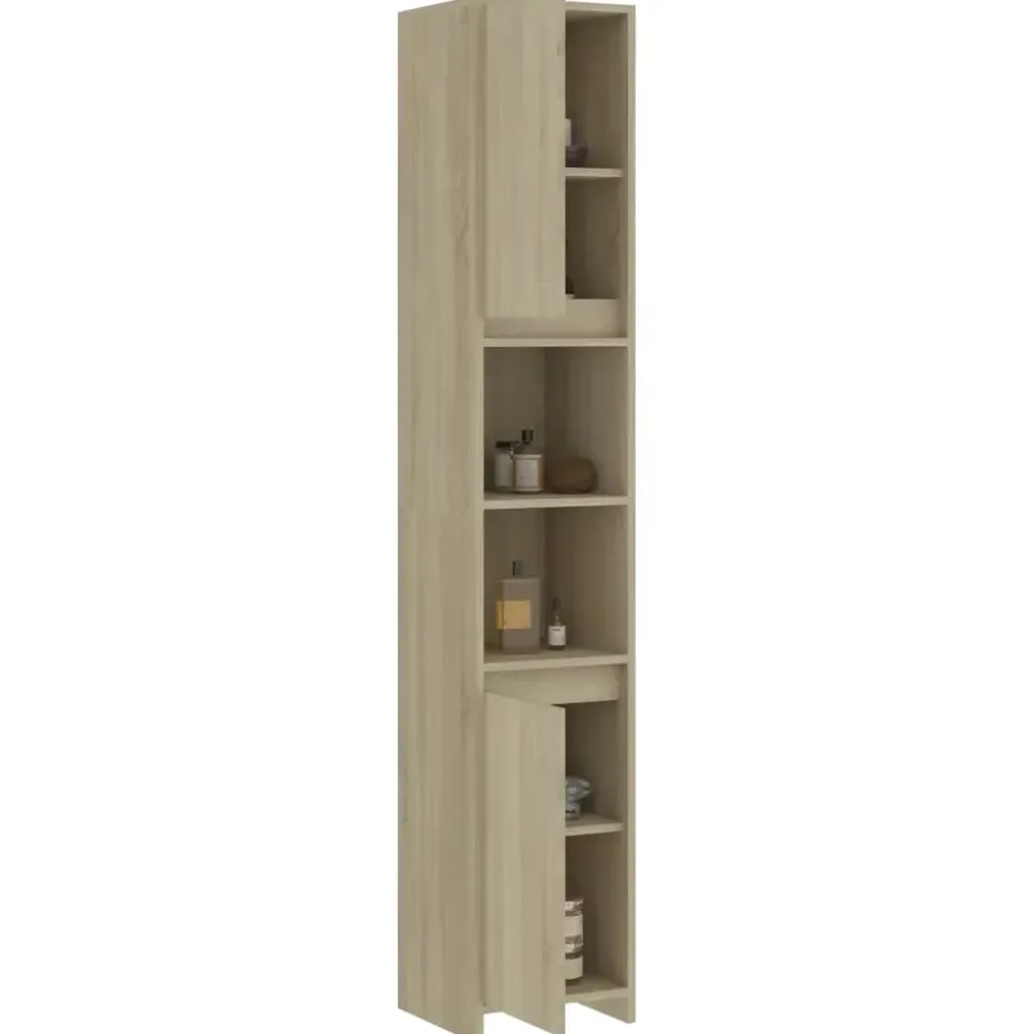 vidaXL - Badkamerkast - Bruin - Bewerkt hout - 30 x 30 x 183.5 cm