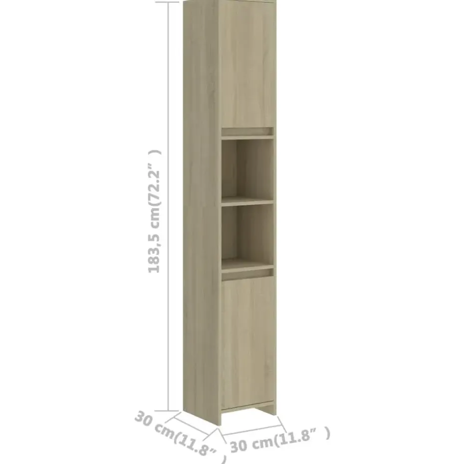 vidaXL - Badkamerkast - Bruin - Bewerkt hout - 30 x 30 x 183.5 cm
