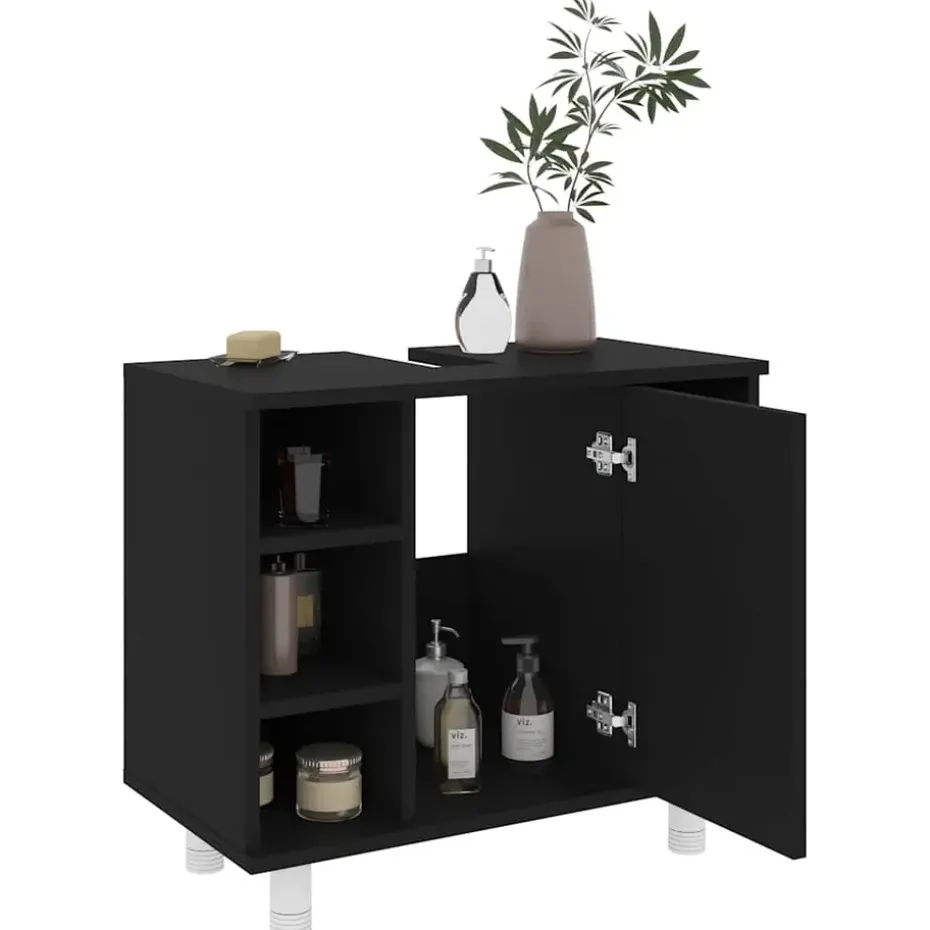 vidaXL - Badkamerkast - Zwart - Bewerkt hout