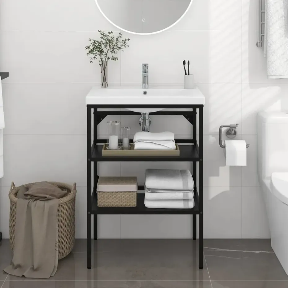 vidaXL - Badkamermeubelframe - Zwart - IJzer - 59 x 38 x 83 cm