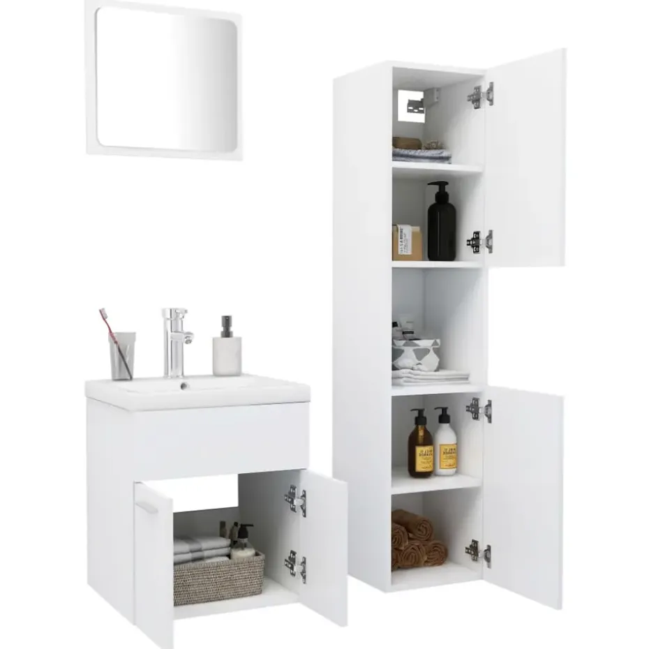 vidaXL - Badkamermeubelset - Wit - Bewerkt hout - 41 x 38.5 x 46 cm