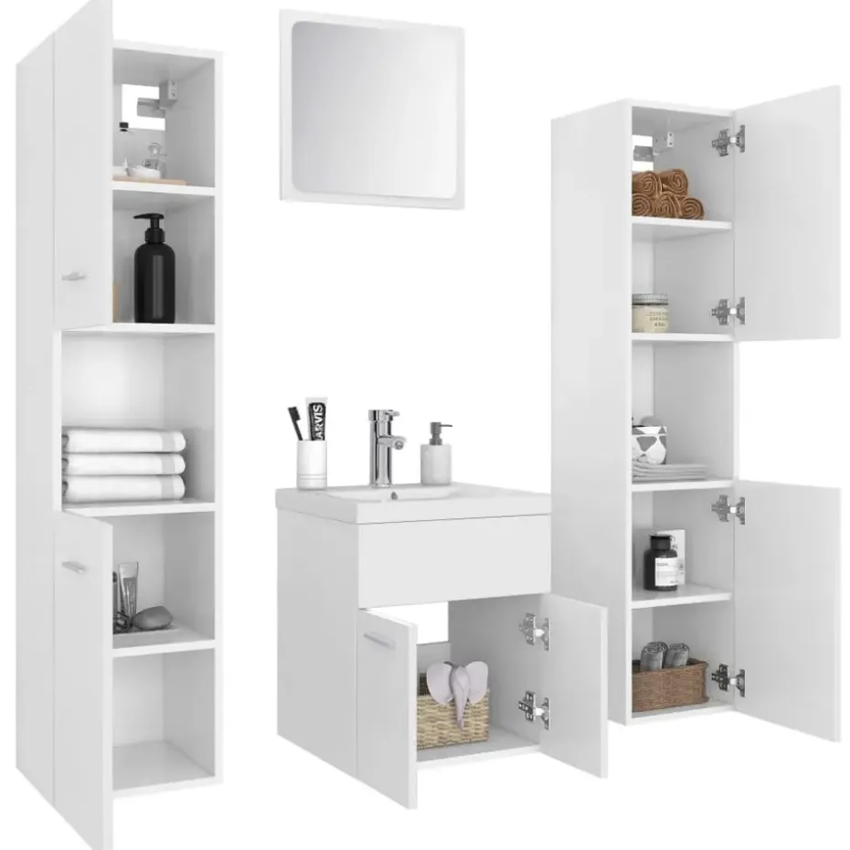 vidaXL - Badkamermeubelset - Wit - Bewerkt hout - 41 x 38.5 x 46 cm