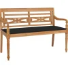 vidaXL - Bank Batavia met zwart kussen - Teakhout - 120x51.5x84 cm