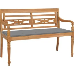 vidaXL - Bank Batavia met grijs kussen - Teakhout - 120x51.5x84 cm