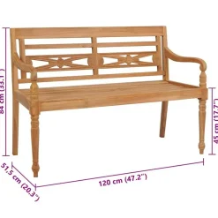 vidaXL - Bank Batavia met grijs kussen - Teakhout - 120x51.5x84 cm