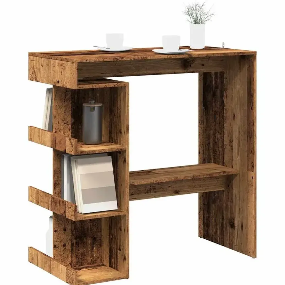 vidaXL - Bartafel met opbergruimte - Oud hout - Bewerkt hout - 100x48 cm