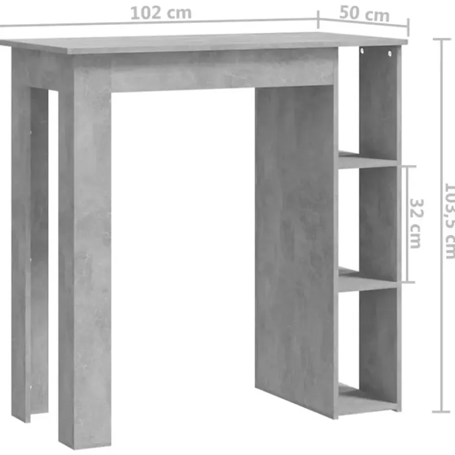 vidaXL - Bartafel met opbergruimte - Betongrijs - Bewerkt hout - 102x50 cm