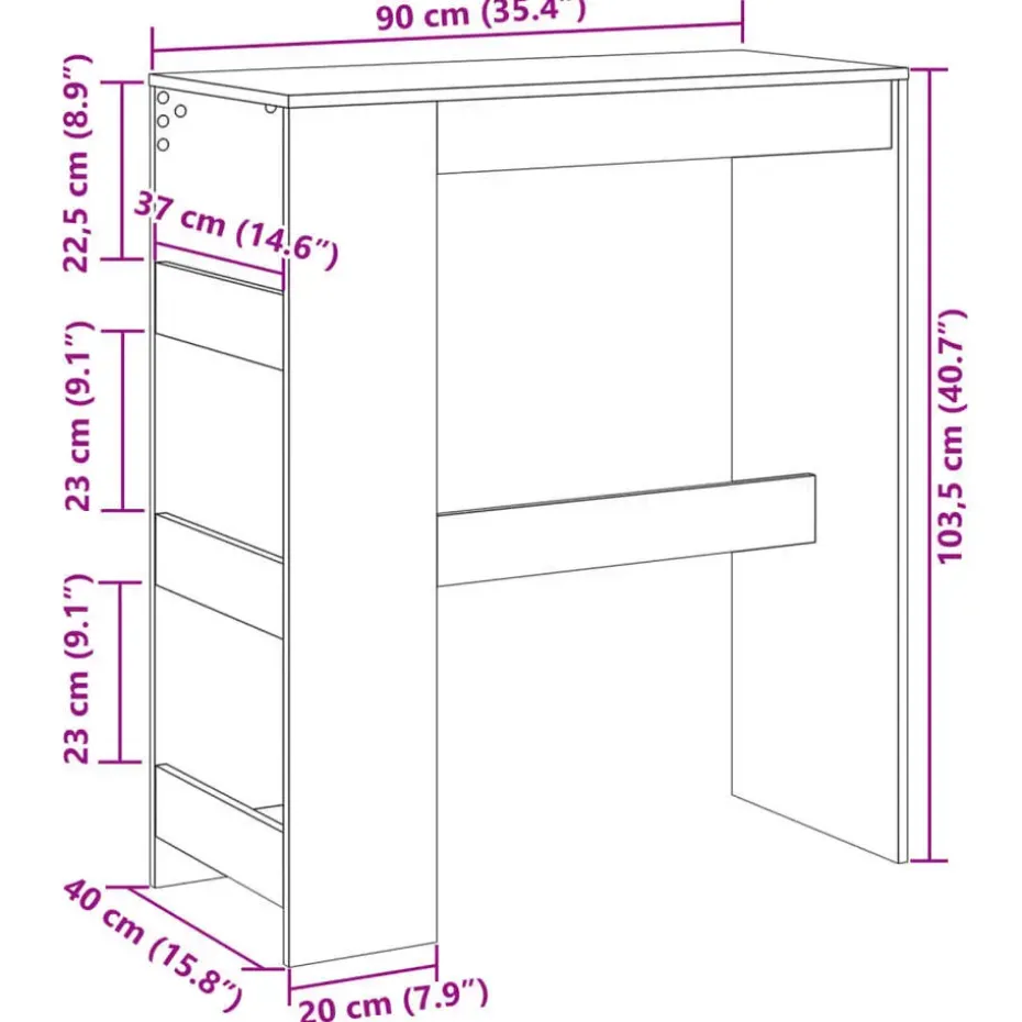 vidaXL - Bartafel met opbergruimte - Wit - Bewerkt hout - 90x43 cm