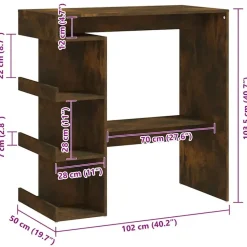 vidaXL - Bartafel met opbergruimte - Gerookt eiken - Bewerkt hout - 100x50 cm