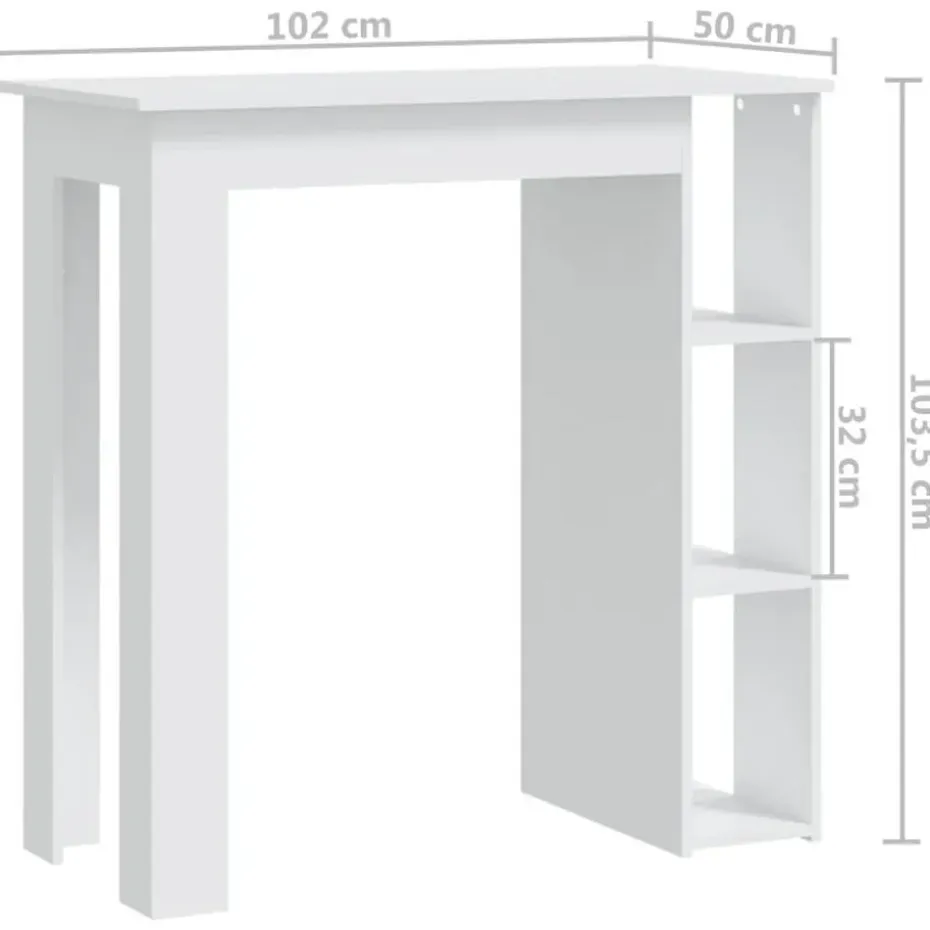vidaXL - Bartafel met opbergruimte - Wit - Bewerkt hout - 102x50 cm
