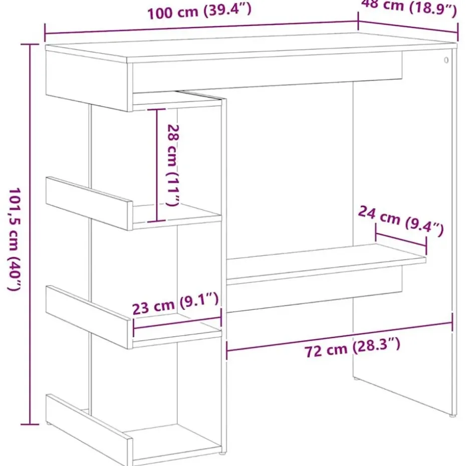 vidaXL - Bartafel met schappen - Zwart eiken - Bewerkt hout - 100x48 cm